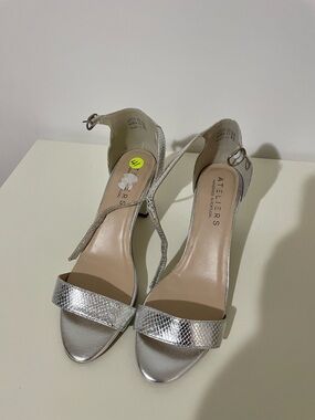 Ateliers Silver Snake-Effect Ankle-Strap Heels